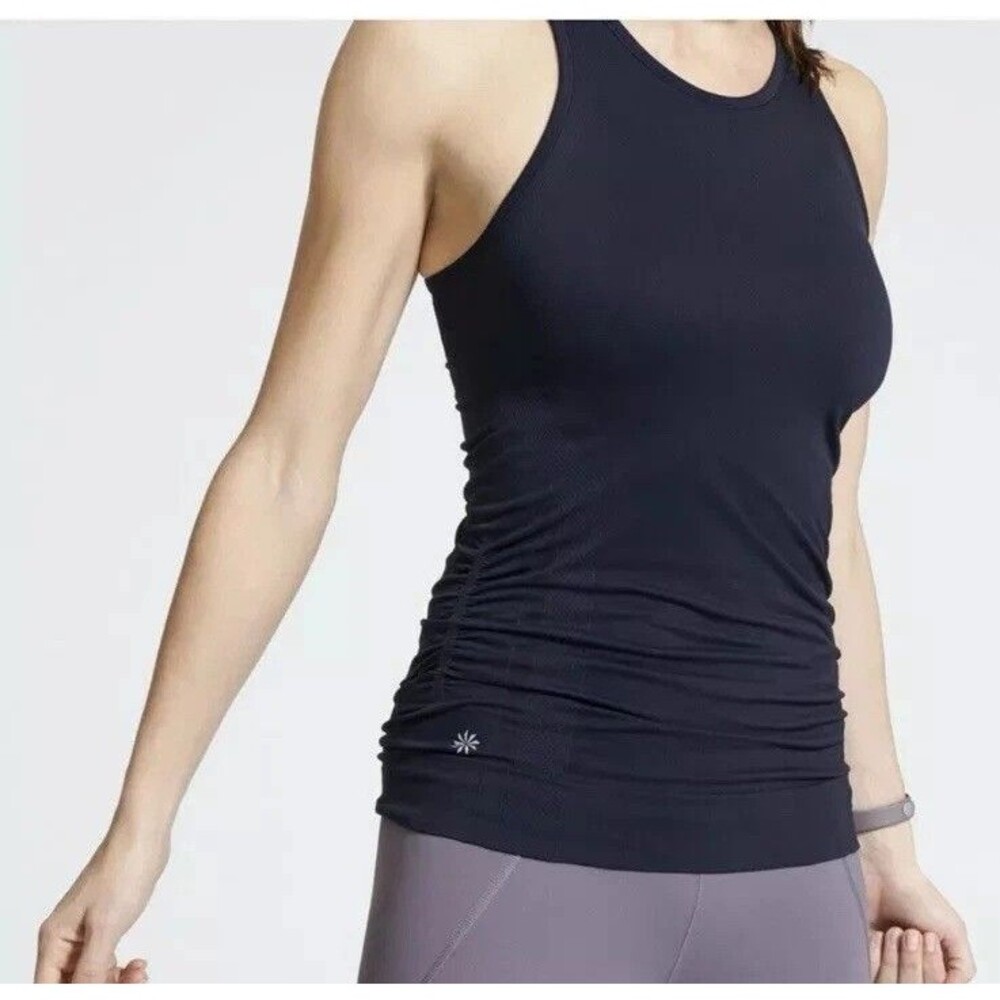 Athleta Finish Fast Tank Womens Small Black Mesh Anti-Odor UPF 50 Workout Top